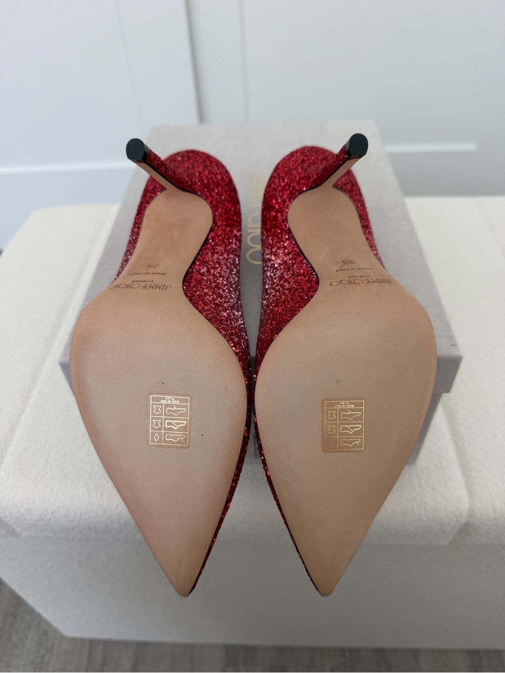 Jimmy Choo Love 100 Women's Glitter Gradient Pumps - Red/Pink - Picture 7 of 7